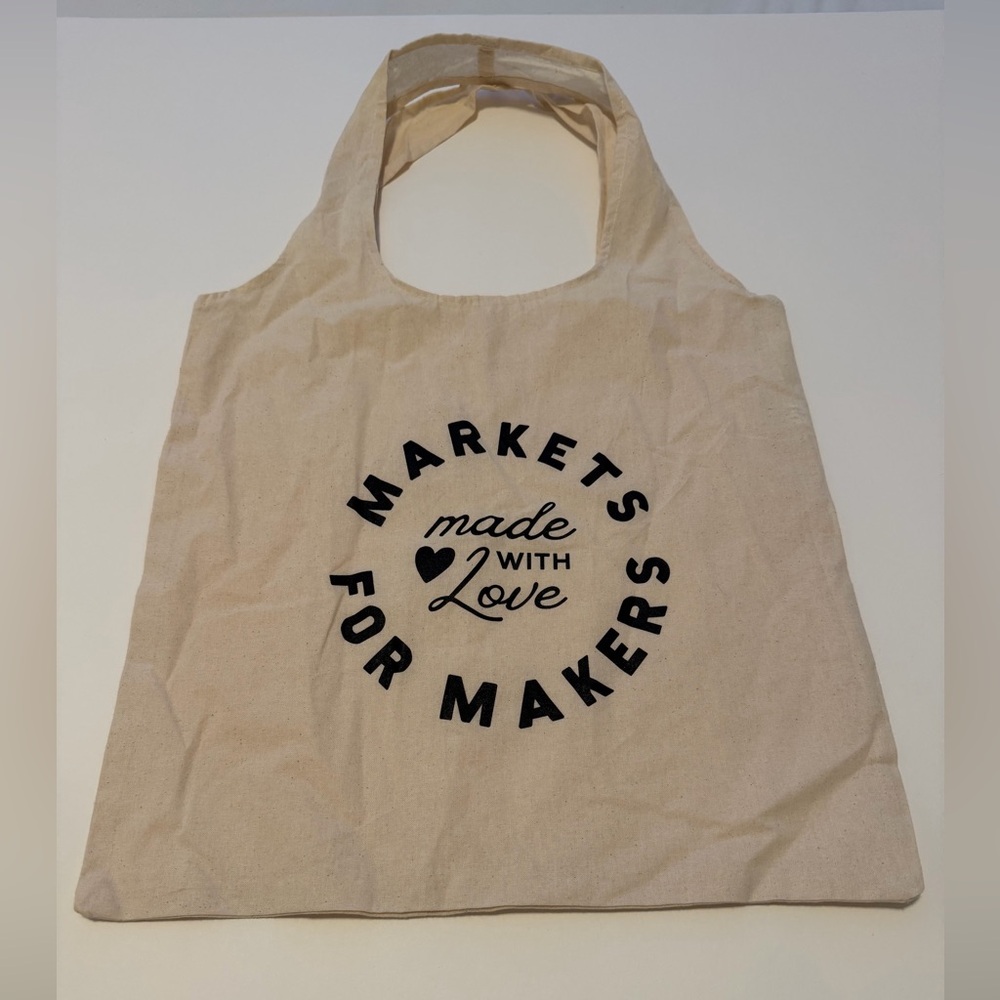 Markets Made With Love Canvas Tote Bag | For Makers Graphic Reusable Market Bag